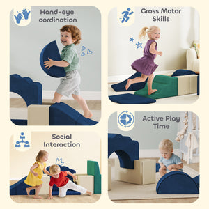 Qaba 7-Piece Baby Soft Play Set, Indoor Soft Play Gym Activity Play Set for Crawling, Sliding and Playing, Navy
