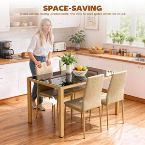 5-Piece Rectangular Glass Kitchen Table and Chairs with Metal Frame and Faux Leather Upholstery for Dining – view 21