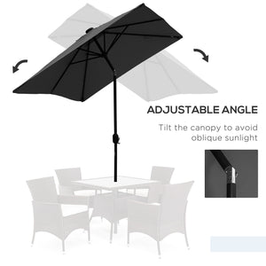 6' x 10' Patio Umbrella with 22 LED Solar Lights and Tilt, Rectangular Outdoor Table Umbrella with Crank, Dark Grey