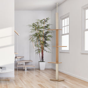 100" Floor To Ceiling Cat Tree w/ 3 Perches Activity Center for Kittens Cat Tower Furniture, Brown