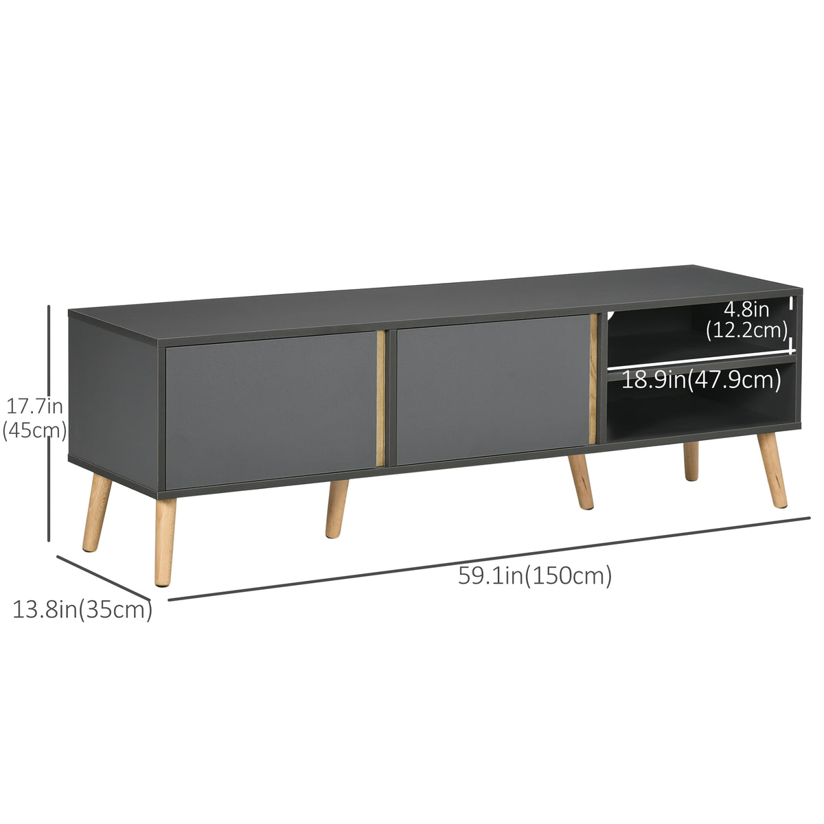 TV Stand for TVs up to 55", TV Cabinet with Shelves and Cable Holes, Entertainment Unit for Living Room, Dark Grey