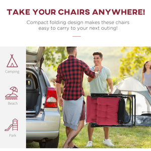 Folding Garden Chairs Set of 2, Reclining Zero Gravity Chair, Sun Lounger with Cushion and Headrest, Wine Red