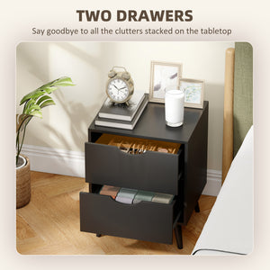 Modern Bedside Table, Nightstand with 2 Drawers and Pine Wood Legs for Bedroom, Living Room, White – view 18