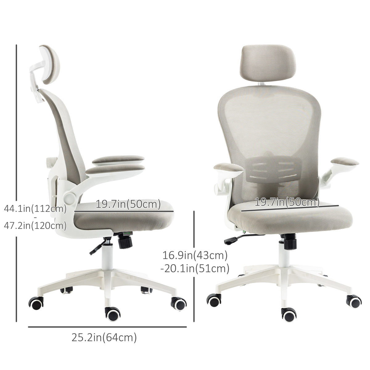 Office Chair, Mesh Computer Desk Chair with Adjustable Headrest, 4D Lumbar Support, Flip-up Arm, Grey – view 2