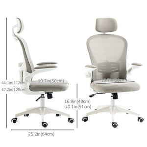 Office Chair, Mesh Computer Desk Chair with Adjustable Headrest, 4D Lumbar Support, Flip-up Arm, Grey – view 2