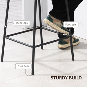 Bar Stools Set of 2, Upholstered Counter Height Bar Chairs, Kitchen Stools with Steel Legs