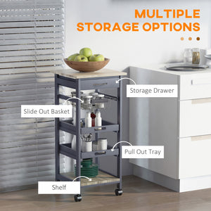 Rolling Kitchen Island Cart, Mobile Utility Storage Cart with Drawer, Wire Storage Basket, Removable Tray – view 3