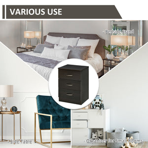 Bedside Table, Modern Night Stand with 3 Drawers and Metal Rail for Bedroom, Dark Brown