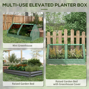 6' x 3' Metal Planter Box with Cover, Raised Garden Bed with Mini Greenhouse for Herbs, Vegetables, Green and Dark Grey