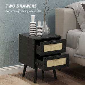Boho Design Nightstand Set of 2, Side End Table with 2 Drawers for Living Room, Bedroom