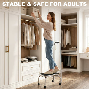 Step Stool with Handle for Adults and Seniors, Heavy Duty Metal Foot Step Stool for Elderly, Portable Stool with Anti-slip Design
