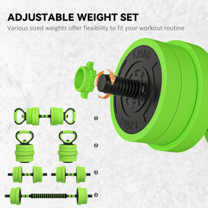 Soozier 44lbs 4-in-1 Adjustable Weight Dumbbell Set, Barbell, Kettlebell, Push Up Stand