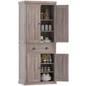 Long Standing Kitchen Cabinet w/ 2 Drawers MDF Board, Wood Grain