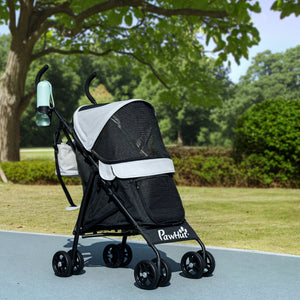Foldable Dog Stroller, Lightweight Dog Pram w/ Shoulder Strap, Storage Bag, Cup Holder, Light Grey