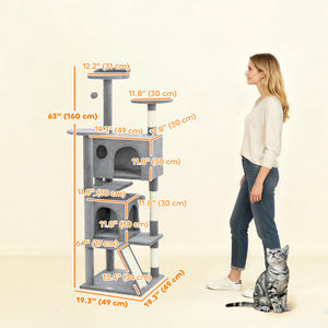 54" Cat Tree, Multi-Level Cat Tower with Scratching Posts, Cat Condos, Bed, Platforms, Ramp, Toy Ball, Beige – view 79