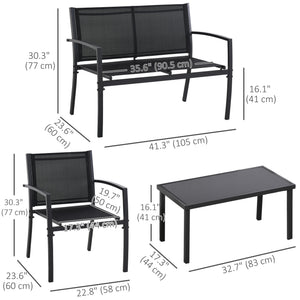 4-Piece Patio Furniture Set with Glass Top Coffee Table, Breathable Mesh Seat & Backrest for Garden, Balcony, Black