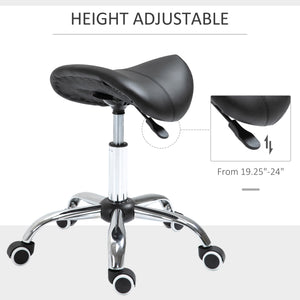 Adjustable Hydraulic Rolling Salon Stool Swivel Saddle Chair Spa Beauty Seat PU Leather, Black