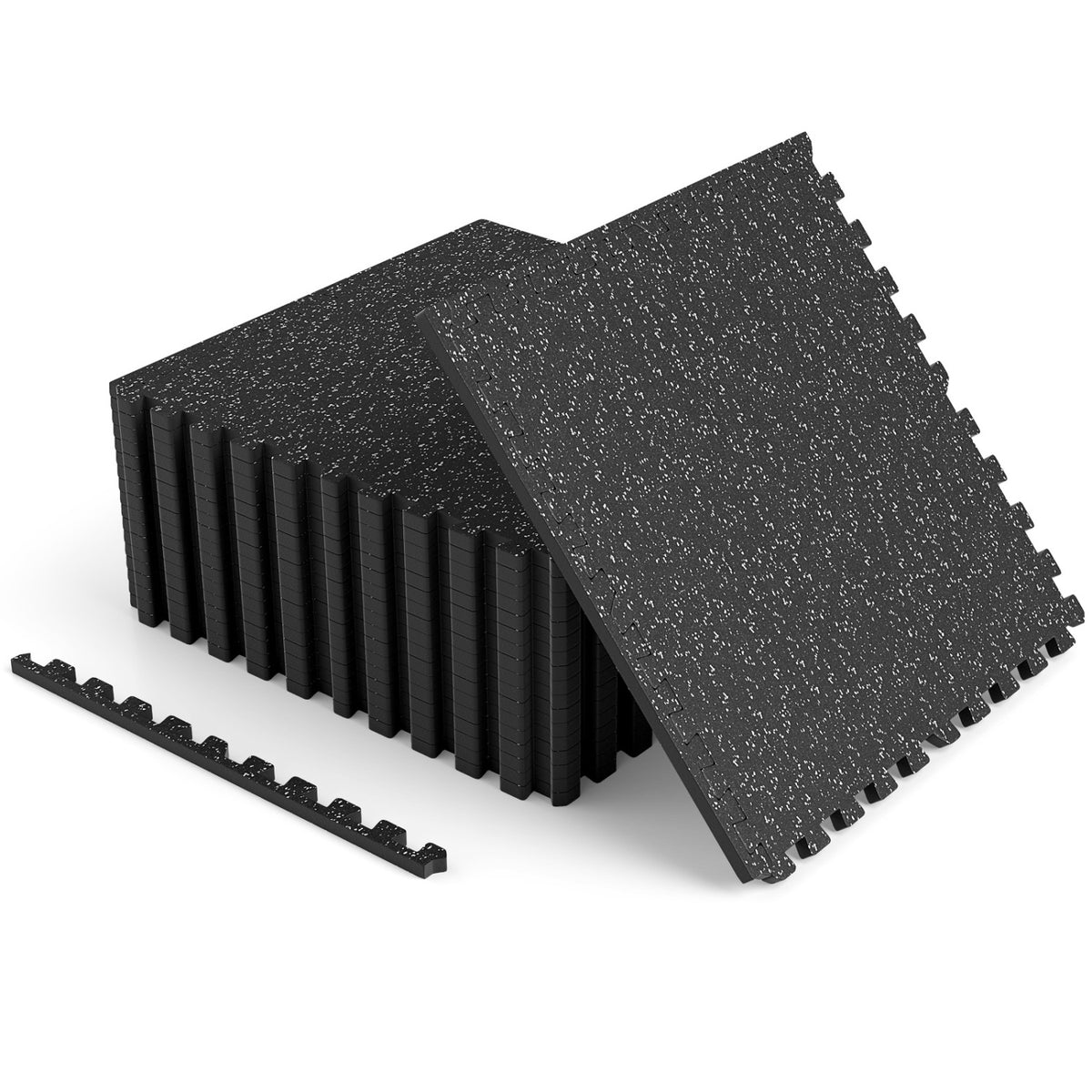 0.55 inch Thick Rubber Top Exercise Mat 48 Sq Ft with Boarders-Gray