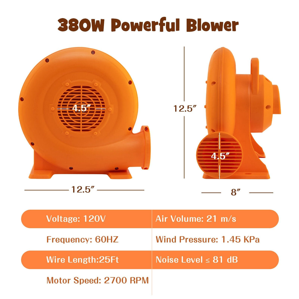 380W Air Blower for Inflatables with 25 feet Wire and GFCI Plug-380W view 4