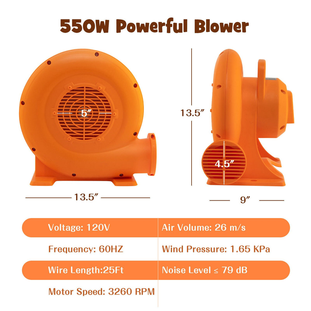 550W Air Blower for Inflatables with 25 feet Wire and GFCI Plug-550W view 4