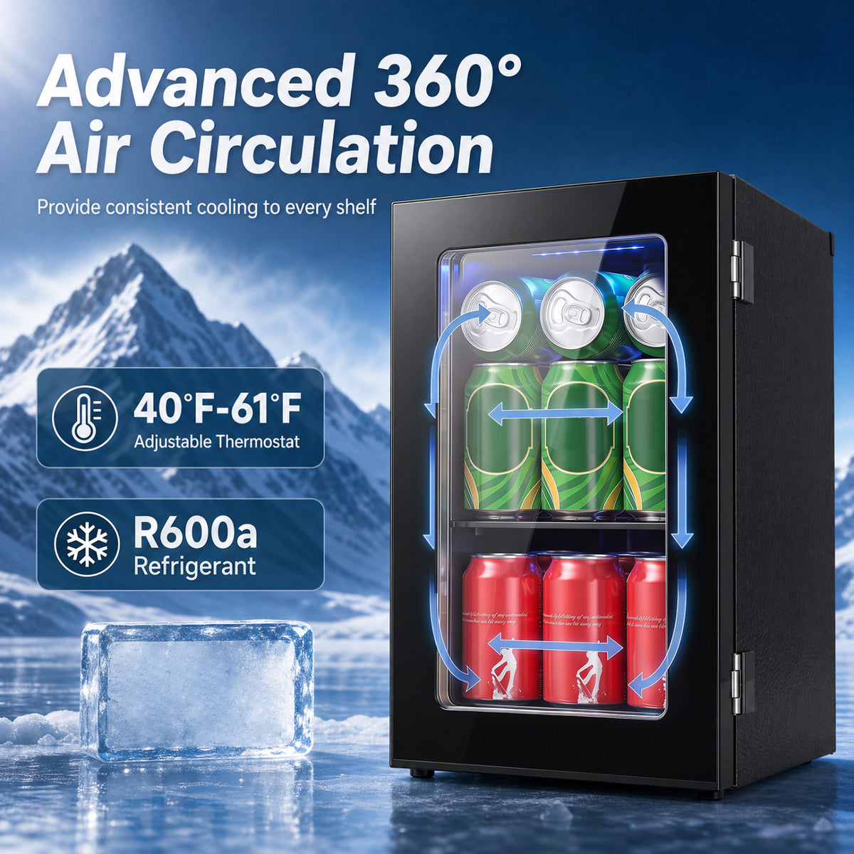 0.6 Cu.Ft Beverage Refrigerator 24 Cans Countertop Mini Fridge-Black view 8