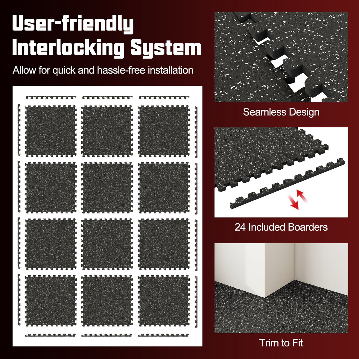 0.79 inch Thick Rubber Top Exercise Mat 48 Sq Ft with Boarders view 9