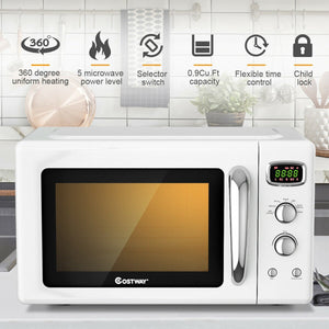 0.9 Cu.ft Retro Countertop Compact Microwave Oven-White view 8