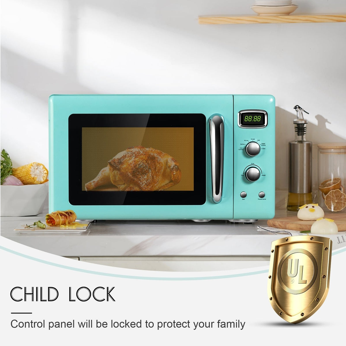 0.9 Cu.ft Retro Countertop Compact Microwave Oven-Green view 9