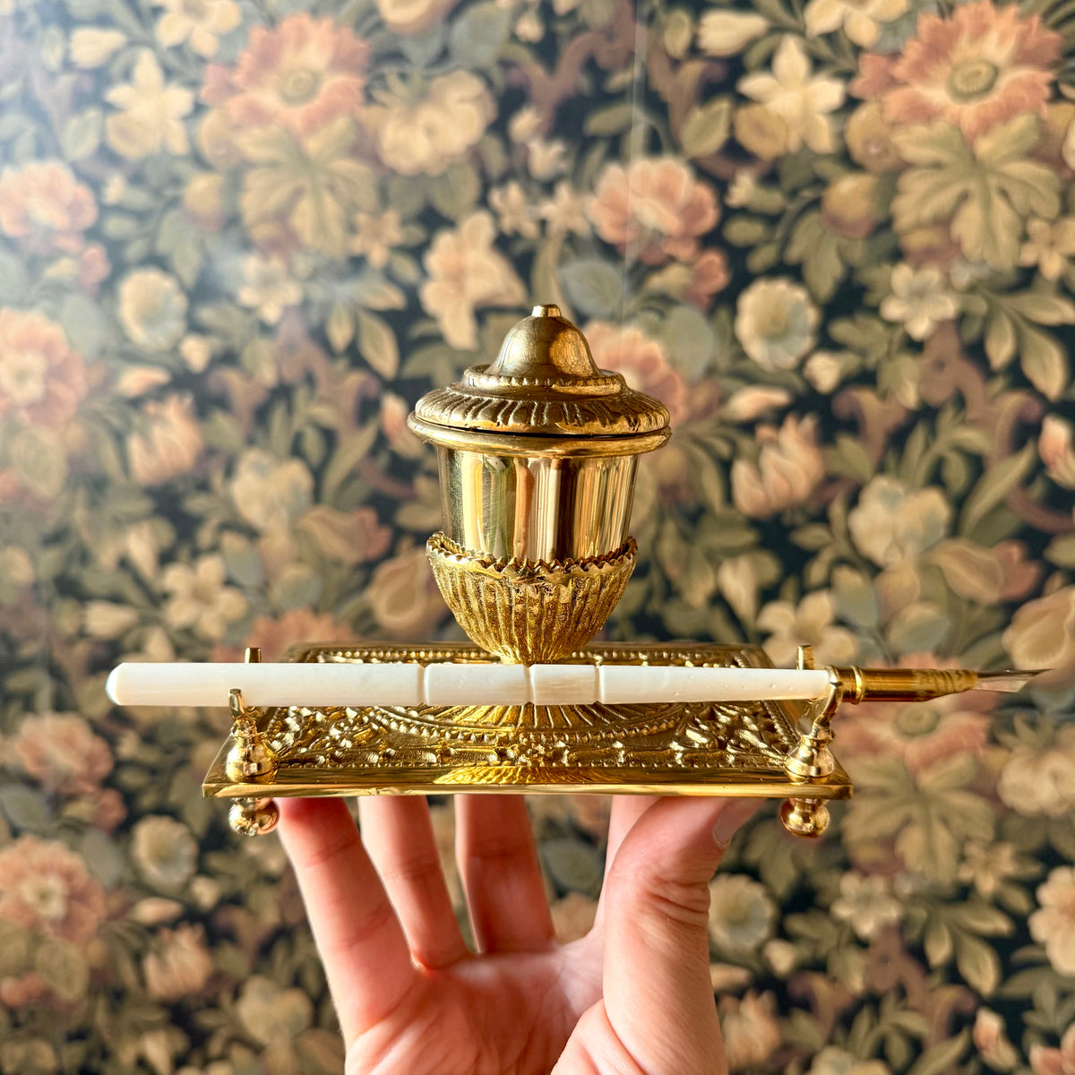 The Alchemist’s Quill, Victorian Brass Inkwell & Writing Set