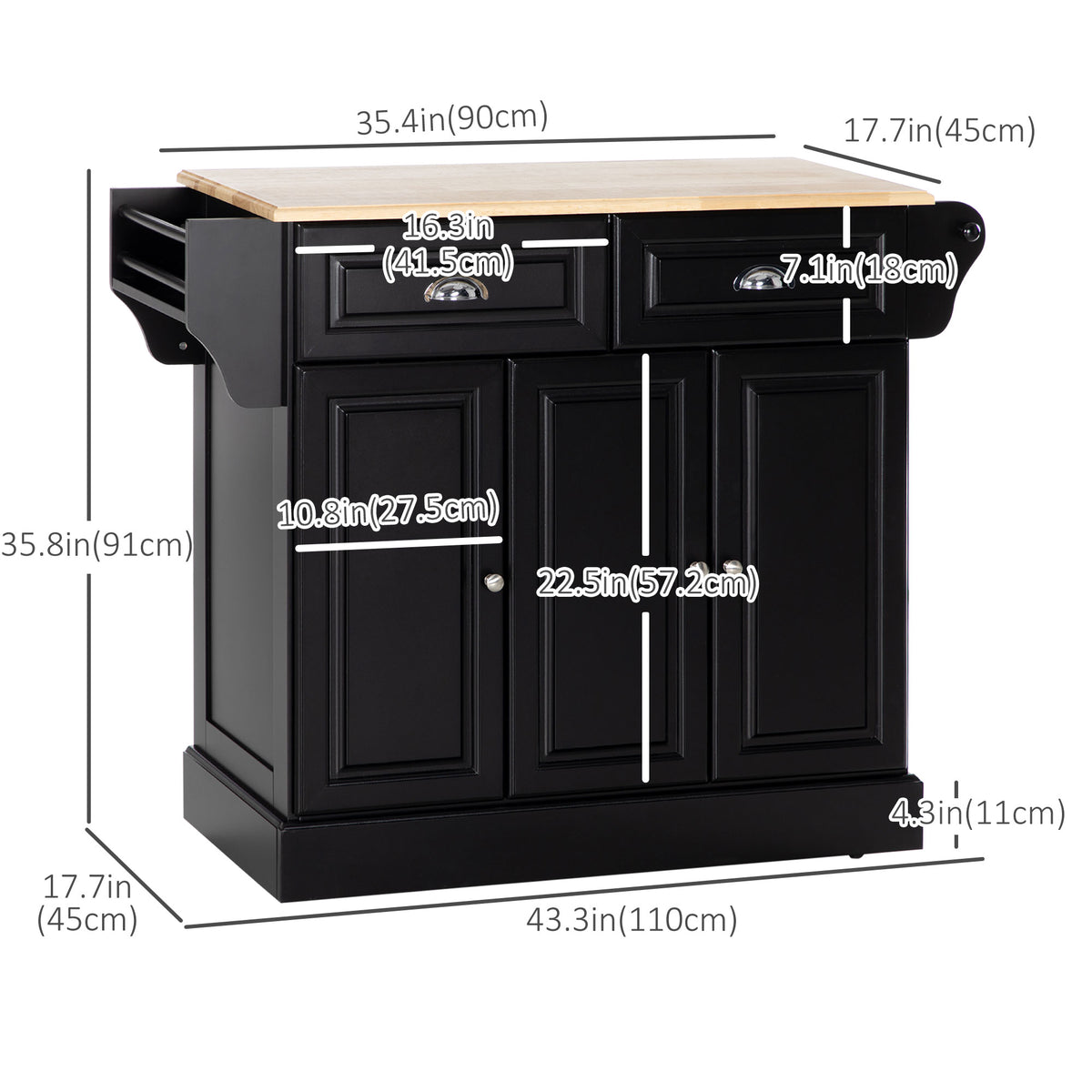 Kitchen Island with Storage Rolling Kitchen Serving Cart with Rubber Wood Top Towel Rack Storage Drawer – view 2