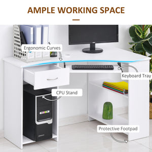 L-Shaped Computer Desk and File Cabinet Set for Bedroom, White