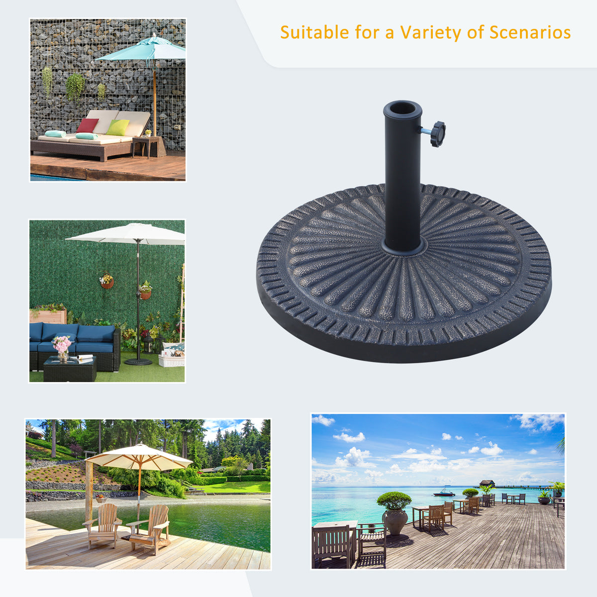 31 lbs Resin Round Market Umbrella Base Holder 19" Decorative Parasol Stand for Patio, Outdoor, Backyard, Bronze