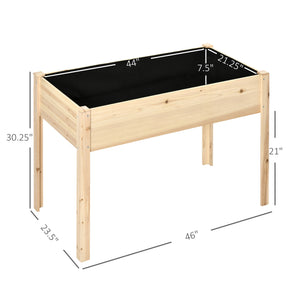 46'' x 24'' Raised Garden Bed, Wooden Elevated Planter Box with Non-Woven Liner for Vegetable, Flower, Herb in Patio, Backyard, Balcony
