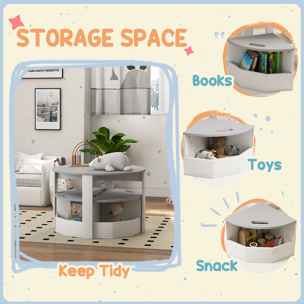 Qaba 5 Piece Kids Table and Chair Set with Storage for Kids Room