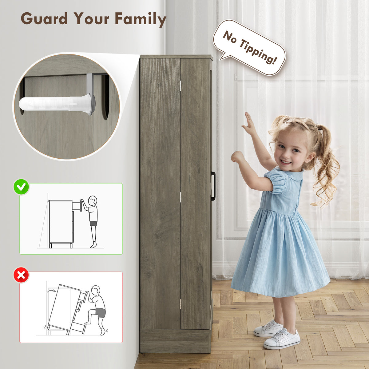 50" Pantry Storage Cabinet, Farmhouse Kitchen Pantry Cabinet with Doors, Adjustable Shelves, Distressed Grey
