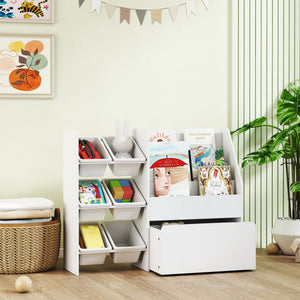 Qaba Kids Bookshelf and Toy Storage, 3-Tier Bookcase with 6 Removable Bins and Box for Toddler Nursery Playroom, White