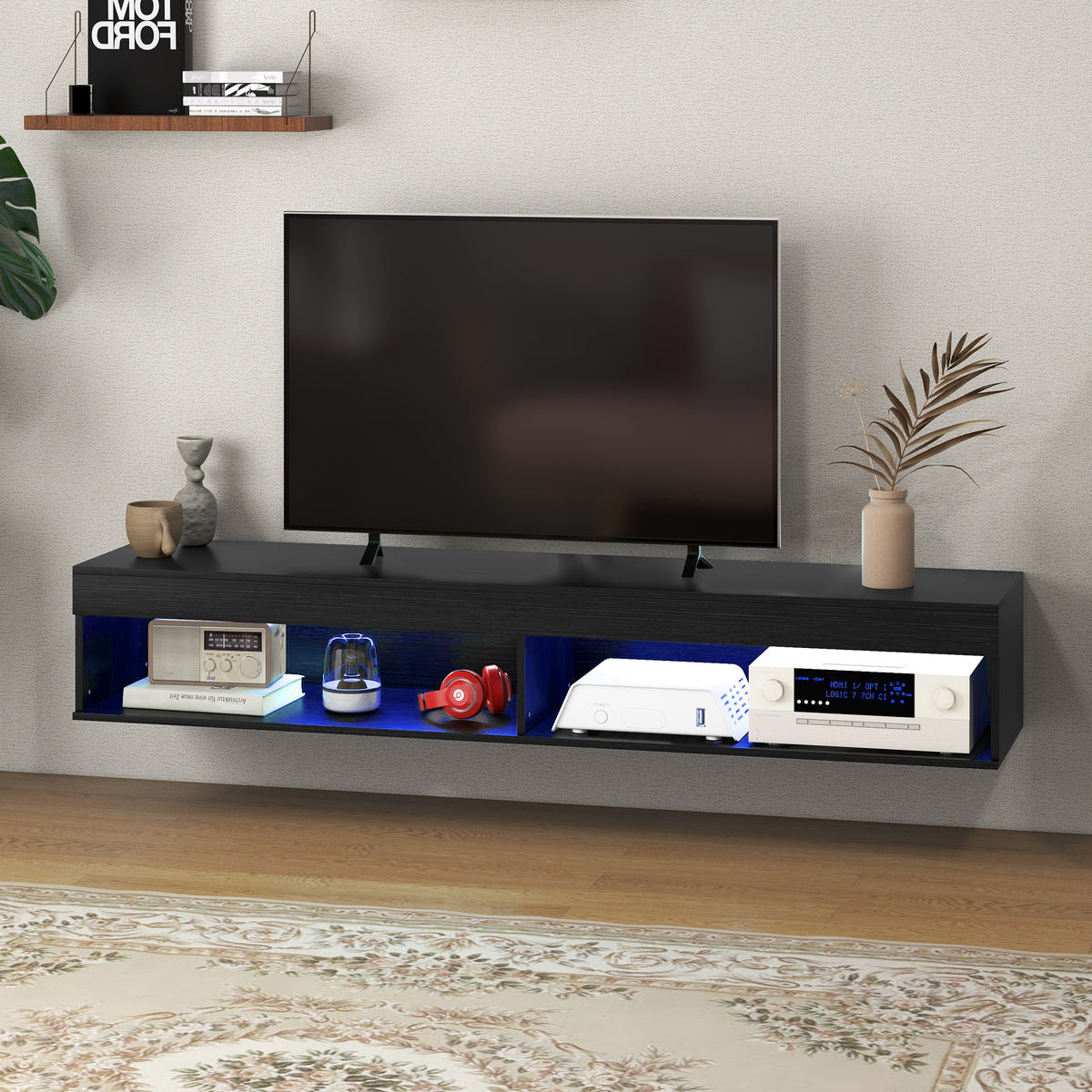 Modern Wall Mounted TV Stand with Storage and LED Lights for TVs up to 75" – view 7