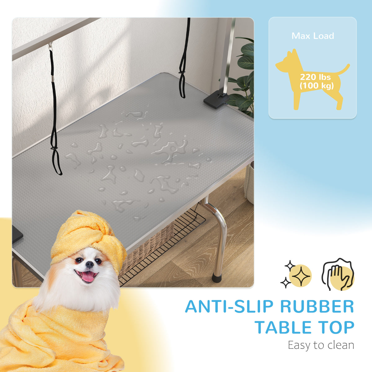 Adjustable Dog Grooming Table with 2 Safety Slings, Storage Basket, Black – view 18