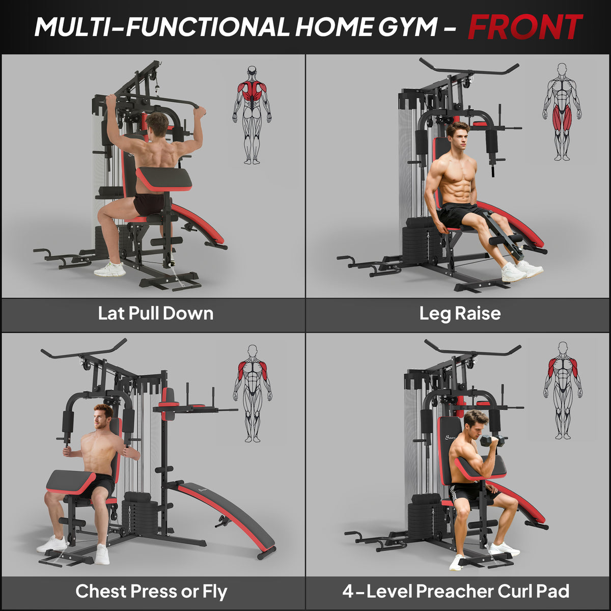 Soozier Multi Home Gym Equipment, Workout Station with Sit up Bench, Push up Stand, Dip Station, 143lbs Weights