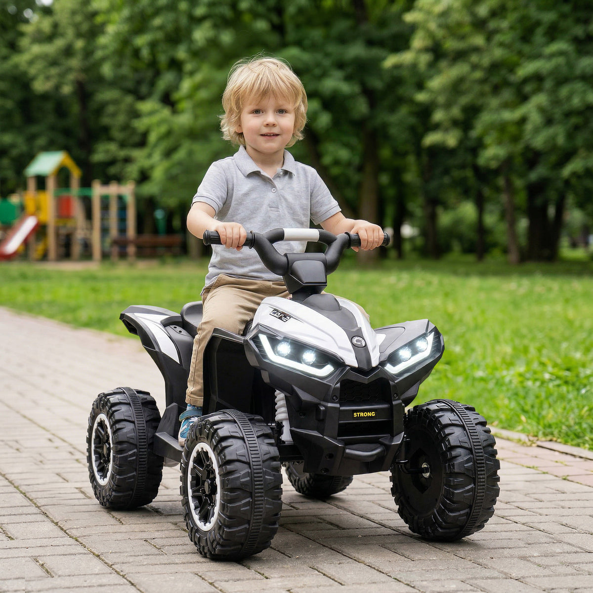 Aosom Kids 4 Wheeler Quad with Music, Headlights, High & Low Speed, Kids ATV for 3-5 Years Old Boys & Girl