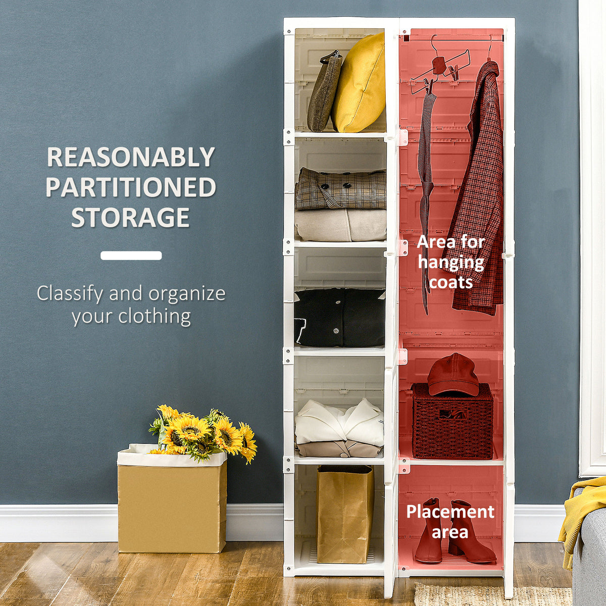 Portable Wardrobe Closet, Folding Bedroom Wardrobe, Clothes Storage Organizer with Cube Compartments, White