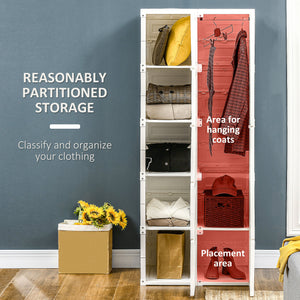 Portable Wardrobe Closet, Folding Bedroom Wardrobe, Clothes Storage Organizer with Cube Compartments, White