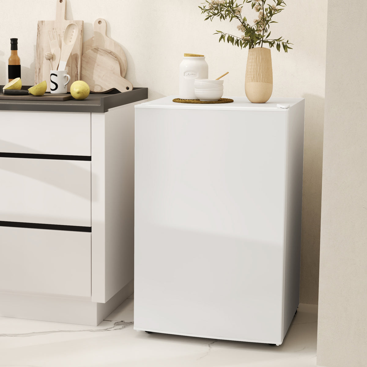 4.5 Cu Ft Mini Fridge with Freezer, Wheels, Single Door Refrigerator, Adjustable Thermostat – view 14
