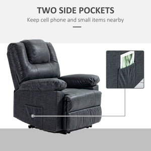 PU Leather Reclining Chair, Manual Recliner Chair for Living Room with Footrest, 2 Side Pockets, Steel Frame, Black