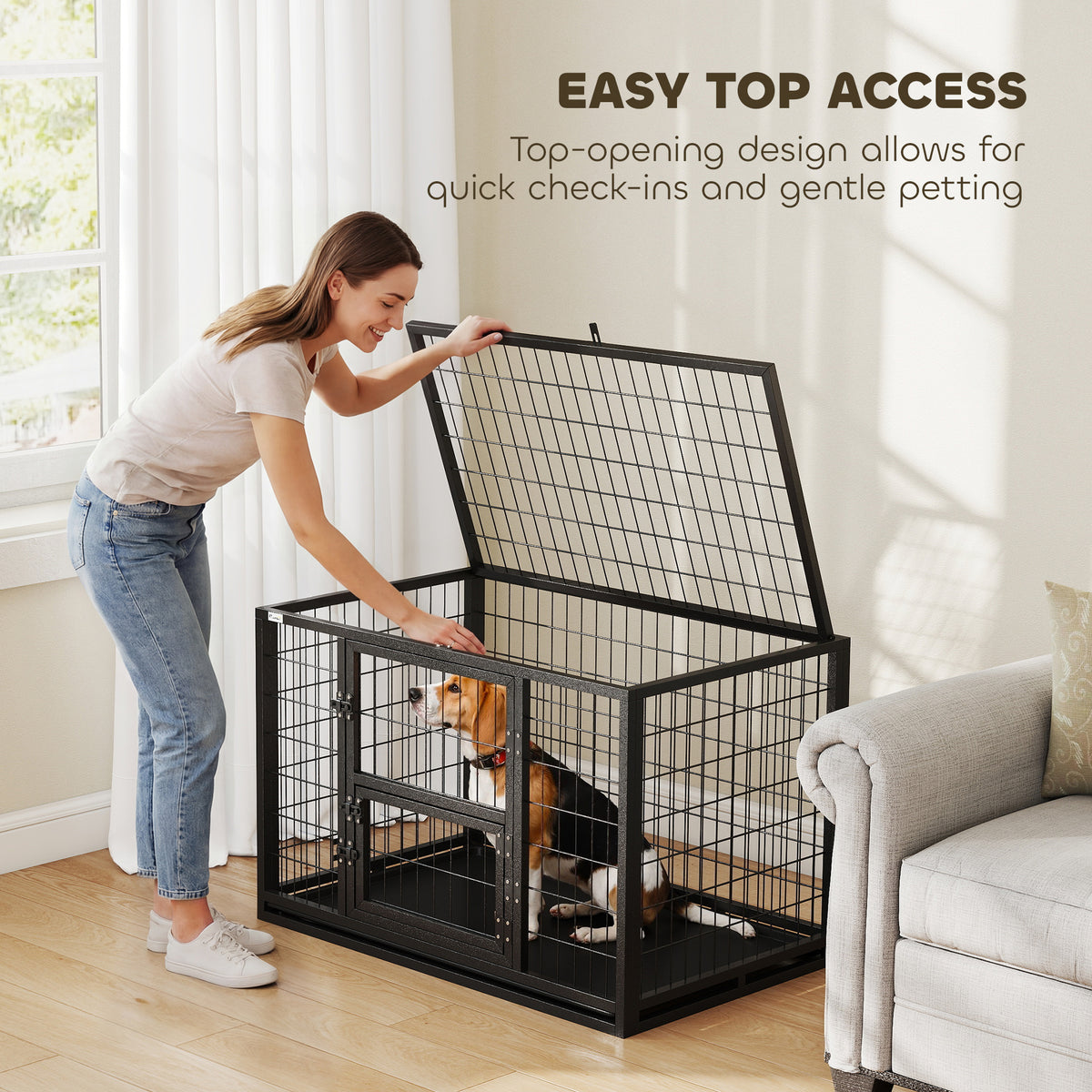 37 Inch Heavy Duty Dog Crate, Large Metal Dog Kennel with Removable Tray, 3 Doors and Secure Lock