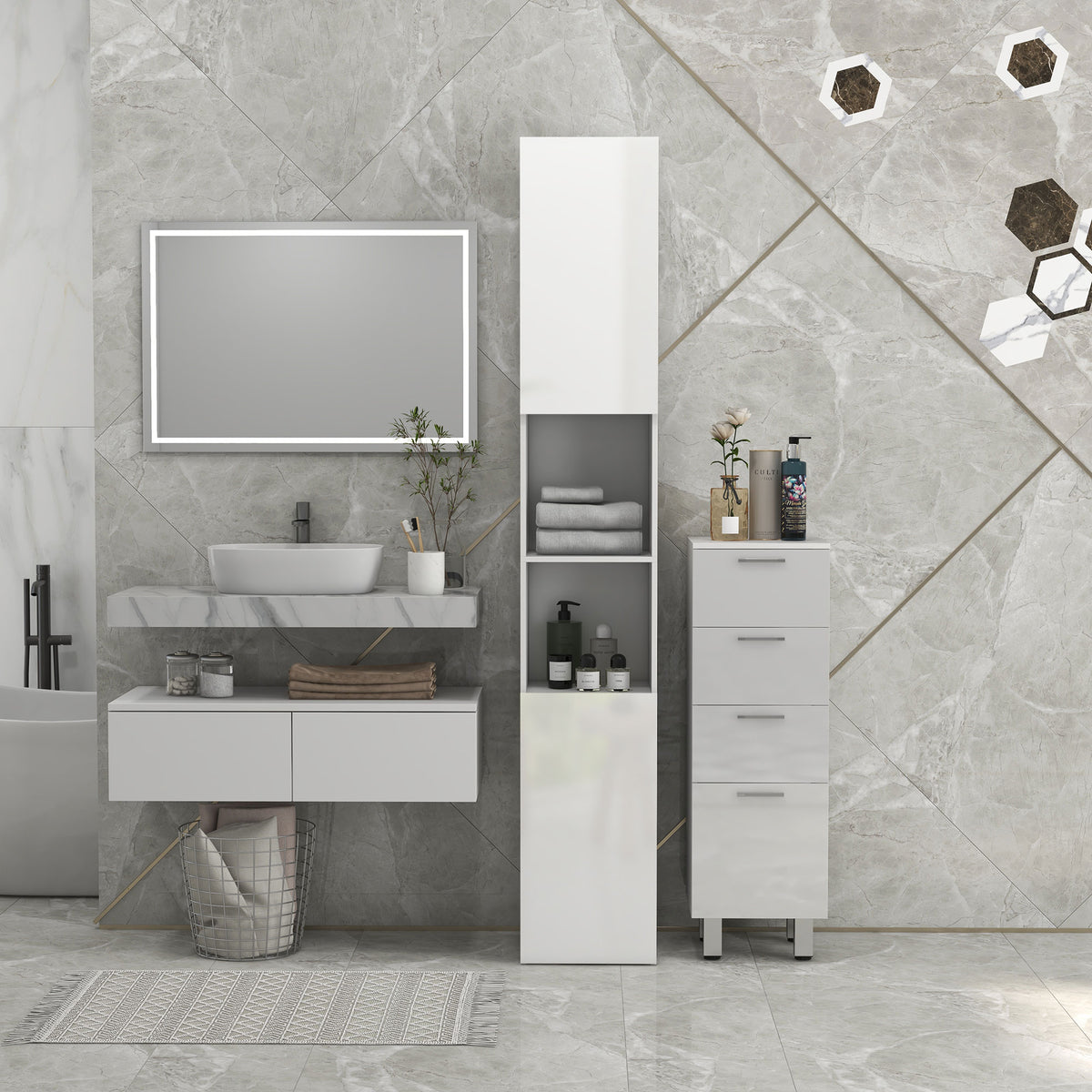 Tall Bathroom Cabinet, High Gloss Storage Cabinet with Doors and Adjustable Shelves, 11.8" x 11.8" x 71.5" – view 13