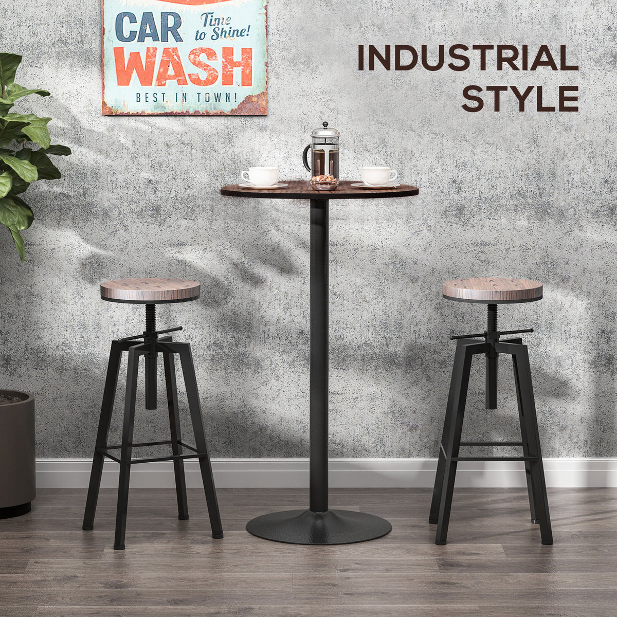 Round Bar Table 41 Inch Height, Industrial High Bistro Table with Metal Base and Elm Wood Top, Bar Height Table for Kitchen, Pub, Breakfast Area