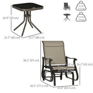3PCs Gliding Rocking Chair & Bistro Tea Table Set, Mixed Grey