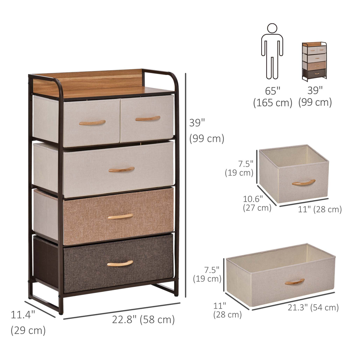 Dresser with 5 Drawers, Chest of Drawers with Metal Frame, Fabric Dresser for Living Room, Multi-Coloured