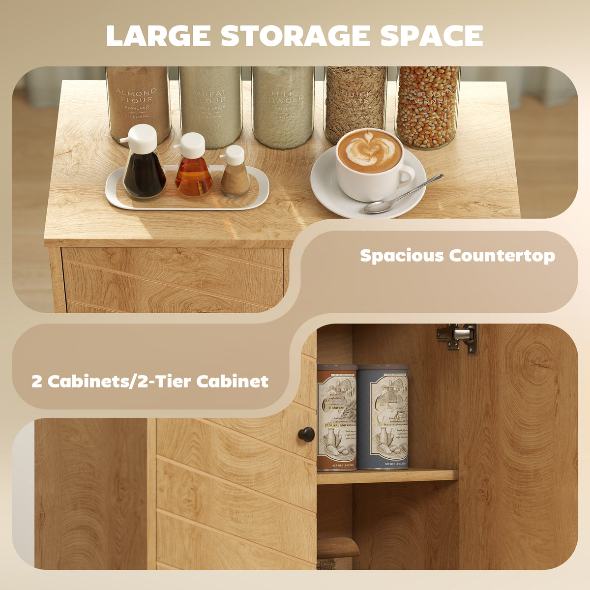 Storage Cabinet with Doors, Cupboard Organization with Shelf and Wood Legs, Storage Solution for Living Room, Bathroom